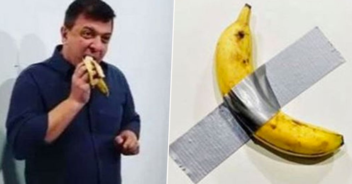Guy Peels 120,000 Banana off Gallery Wall and Eats It