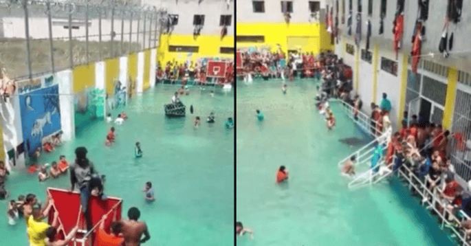 Inmates Close Drains and Make own Swimming Pool in Prison Yard During