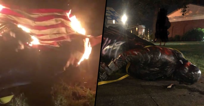 Washington Statue Torn Down and Draped in Burning U.S Flag
