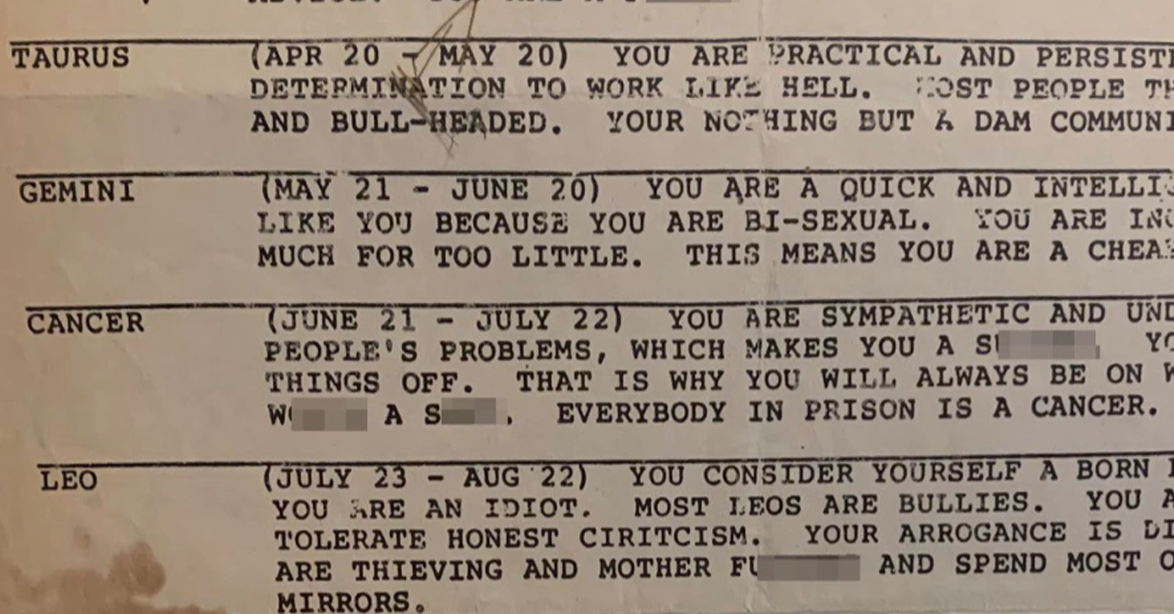 Bizarre Horoscopes From the '70s Go Viral for Brutal Readings | 22 Words